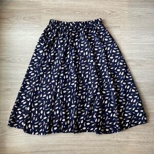 Canadian Designer Navy Feather Print Full Skirt
